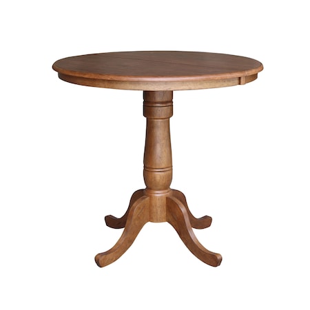 International Concepts Round 36 in Round Top Pedestal Table with 12 in Leaf, 35.3 in H, Distressed Oak, 36 W, 48 L, Wood K42-36RXT-6B